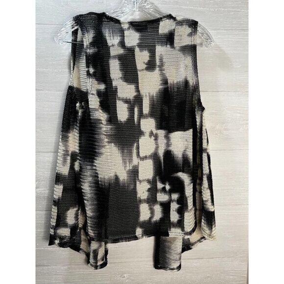 Easywear By Chicos Black & White Sleeveless Open-Front Vest O - Picture 2 of 5